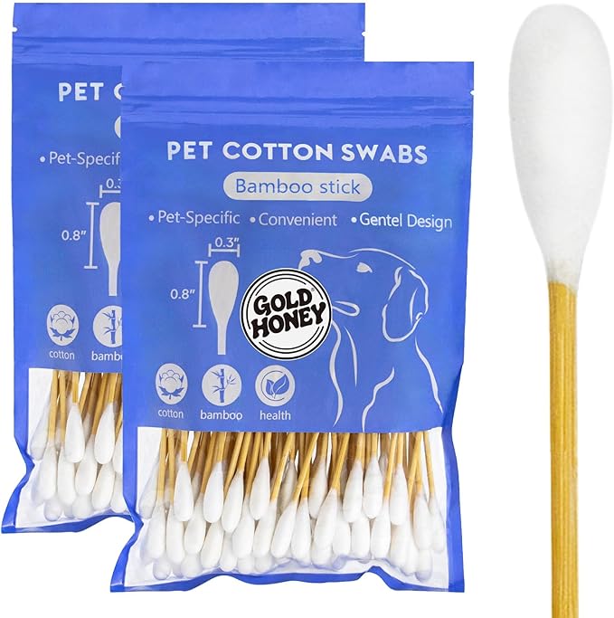GOLD HONEY 6 Inch Large Cotton Swabs, 200PCS Dog Ear Swabs with Bamboo Handle for Dogs, Pet-Specific, Gentle Design, Lint-Free, Pet Cotton Stick Ear Cleaning