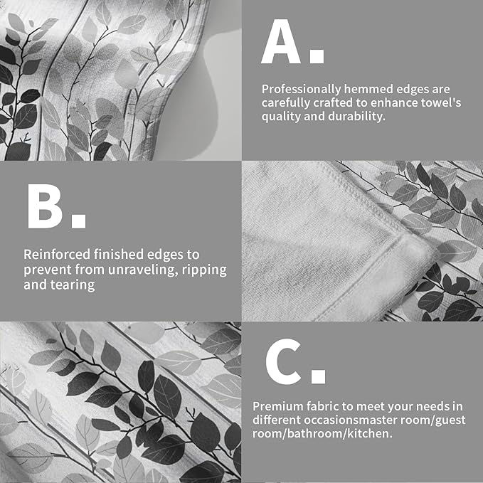 Giwawa Grey Eucalyptus Leaves Hand Towels Set of 2 Rustic Wood Soft Guest Bath Towel Kitchen Dish Towels Spa Home Bathroom Decorations