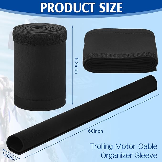 Poen 4 Rolls 60 Inch Cable Management Sleeve Trolling Motor Cable Sleeve Neoprene Cord Organizer Reversible Flexible Wrap Cover DIY Adjustable Hole Wire Protect for Office Computer Home, Black