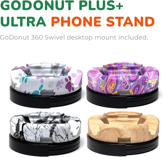 Plus+ Ultra Phone Stand (Swivel Base) - Portable Mount Accessory - Charging Port Access - Compatible with Tablet, iPhone & Most Smartphones (Oak)