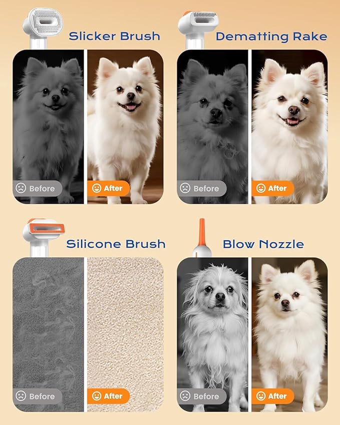 Vacuum Dog Brush for Shedding, 4-in-1 Self-Cleaning Slicker & Undercoat Rake, Deshedding Grooming Tool, Anti-Static, Massage & Combing All In One! (White)