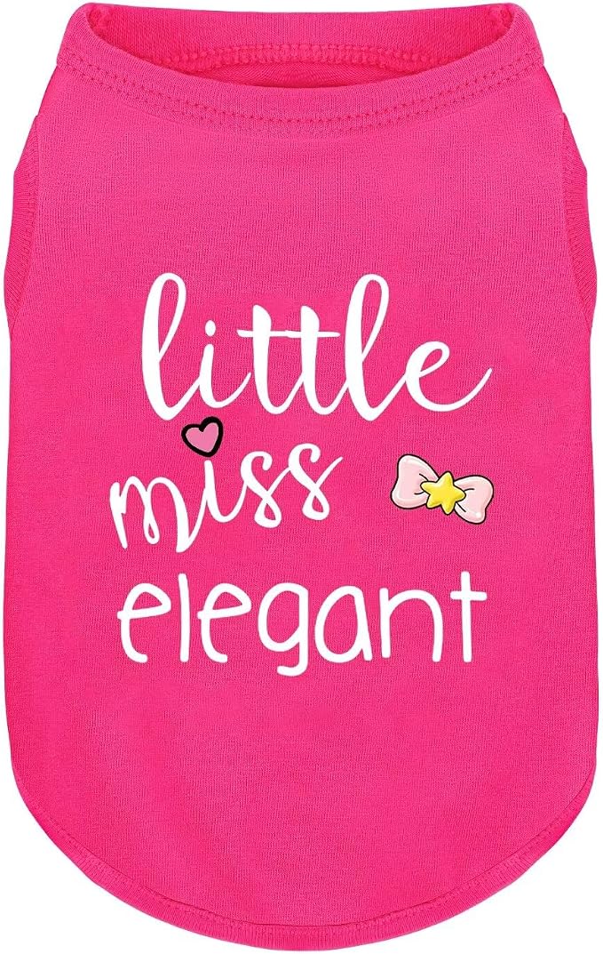 Pink Cotton Dog Shirt with 'Little Miss Elegant' Print, Soft & Breathable Pet Apparel for Small to Large Dogs, All-Season Sleeveless Vest, Cute and Comfortable Dog Outfit.Pink Bow L