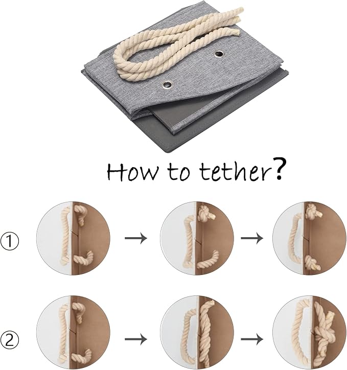 Geyecete Large Dog Toys Storage Bins-Foldable Fabric Trapezoid Organizer Boxes with weave Rope Handle,Collapsible Basket for Shelves,Dog Apparel(Snow Gray-DOG)