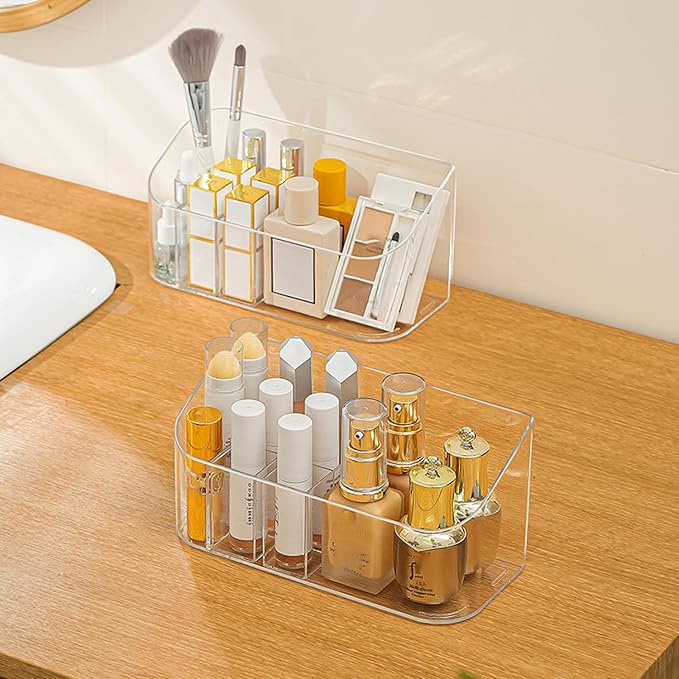 Bathroom Counter Shelf Vanity Trays, Makeup Organizer Tray with 9 Compartments, Trays Holders for Medicine Bathroom Cabinet, Clear