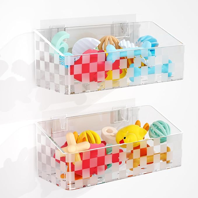 Natheeph Bath Toy Storage Holder Clear Bathtub Toy Storage Organizer, 2pack | Quick-Drying Bath Toy Holder for Tub, Bathroom, Large-Capacity Holder Organizer for Shower Toy, Bathroom Essentials