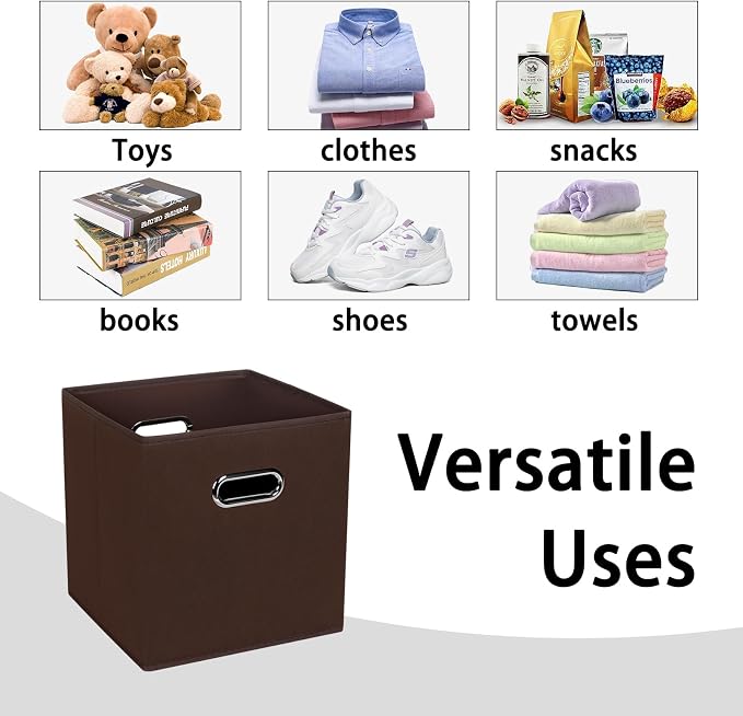 Black Foldable Storage Cubes Bins , Fabric Storage Box Cubes Organizer Baskets with Dual Handles for Home Organizer (Coffee)