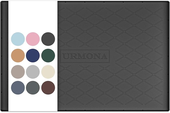 URMONA 34" x 19" Waterproof Silicone Mat in Multiple Sizes & Colors, Under Sink Mat for Kitchen & Bathroom, Pet Food Pad for Dogs & Cats, Kitchen Cabinet Liner, Multi-Purpose for Storage(Black)