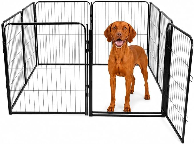 Indoor Dog Playpen - 32 inch, 8 Panels for Small and Puppy Size Dogs - Heavy Duty Metal Portable Pet Fence with Black Anti-Rust Coating - Play Pen w/Extra Wide Gate