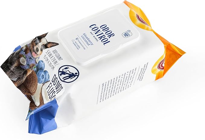 Arm and Hammer for Pets Odor Control Wipes for Dogs, Blueberry Coconut Scent - Odor Eliminating Waterless Wipes with Baking Soda Between Baths, Regular Use, 100 Count