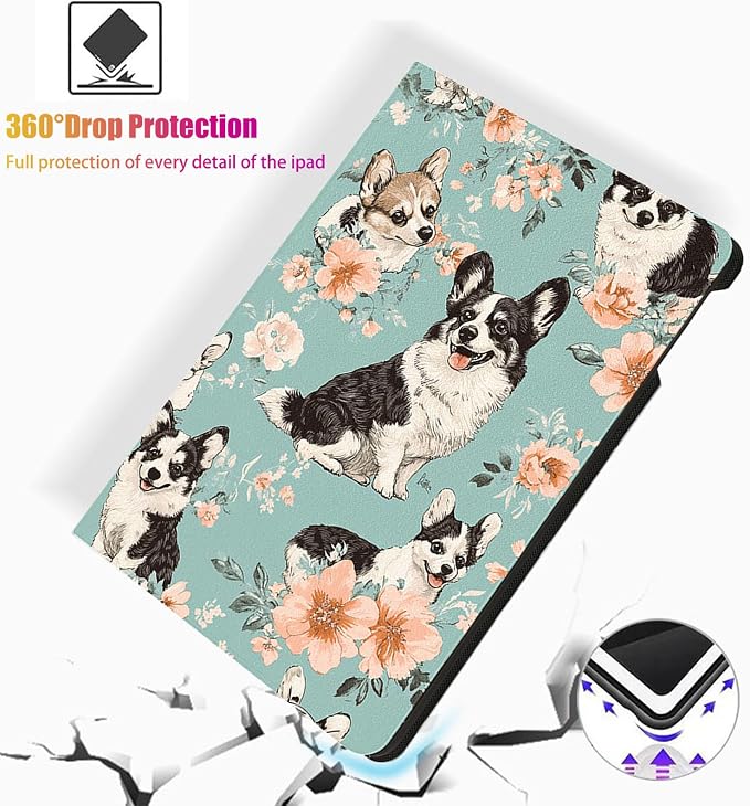 for Microsoft Surface Pro X/Pro X Plus-13 2019/2020/2021/2024 Tablet Case,Auto Wake/Sleep,Adjustable Stand Protective Cover - Corgi Floral
