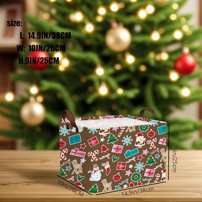 Empty Large Christmas Basket for Gifts Women Collapsible Storage Bin Kids Toy Box Holiday Décor (Santa Claus Snowman Brown)