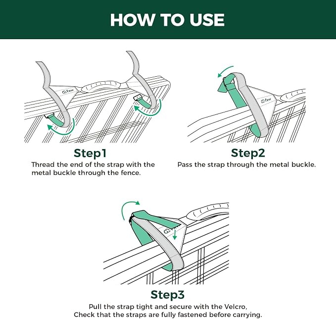 FXW Easy Carry Straps for Dog Playpen, Designed for RV Trips, Green | For 8 Panels Playpen, Comfortable Grip, Patent Pending, Playpen Not Included