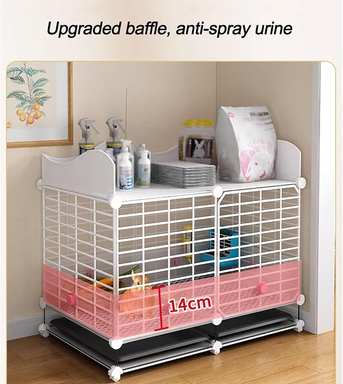 Rabbit Cages Indoor with Tray, Upgrade Storage, DIY Metal Playpen for Small Animals, Cats, Ferrets, Chinchillas - Ideal Pet Kennel for 1-2 Pets