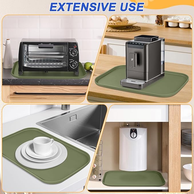 SMILOOL Silicone Pet Feeding Mat with Raised Edge for Food and Water, Dog Bowl Mats, Cat Bowls Placemat with High Lip for Floor Waterproof, Rubber Tray for Cats and Dogs 19 x 12 x0.7 Light Olive Green