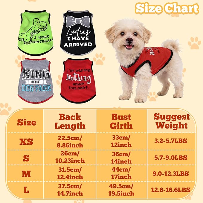 hoyuwak 4 Pieces Pet Shirts Funny Dog Printed Clothes Dog Sleeveless Vests | Cool Breathable Puppy Clothes Dog Outfit for Summer