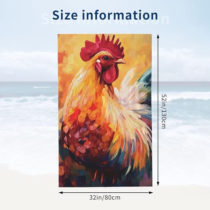 Rooster Beach Towel 31inx51in, Colorful Farm Animal Sand-Free Microfiber Bath Towel Ultra Soft Quick Dry Pool Towel Absorbent Towel Lightweight Towel for Swimming Bathroom Decor
