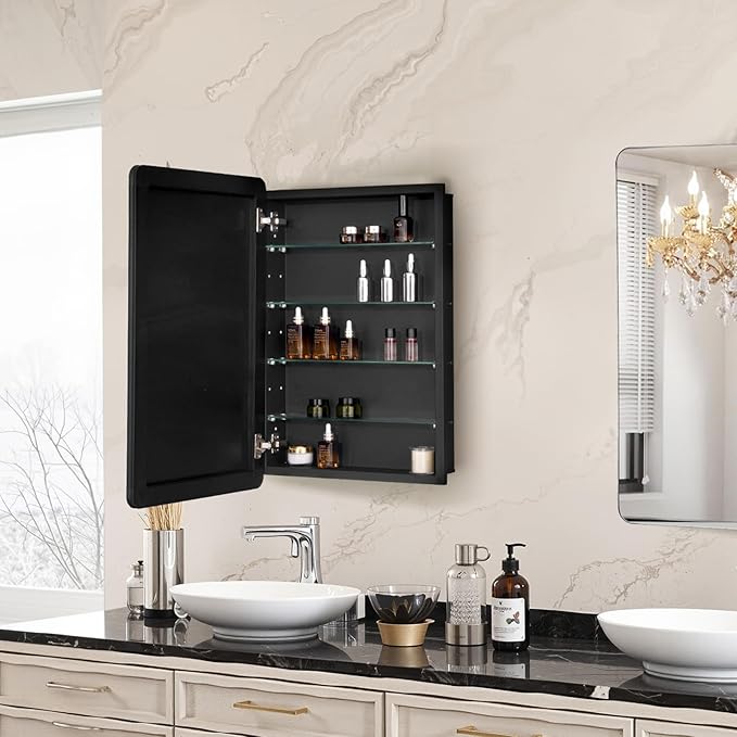 VEVOR Medicine Cabinet, 20 x 30 inch, Medicine Cabinet for Bathroom with Mirror, Aluminum Frame Bathroom Wall Cabinet, 4-Layer Adjustable Shelves, Recessed & Wall-Mounted Installation