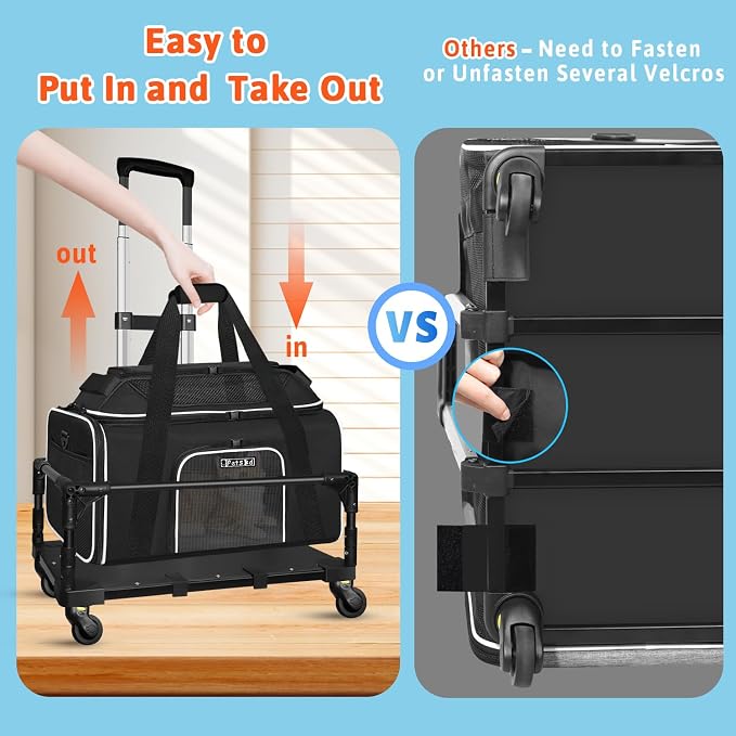 Top-Expandable Small Pet Carrier with Wheels Airline Approved | 17"x12"x8.5", for JetBlue/Frontier/Spirit Airlines, Lockable Safety Zippers and Anti-Scratch Mesh, Pets Under 8 Lbs, Black