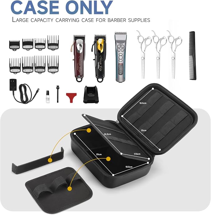 Hard Barber Accessories Case for Hair Clippers Mens Hair Cutting Barber | Barber Supplies Holder, Trimmer Organizer Storage Bag for Hair Cutting, Guard Grooming Kit (PU Black)