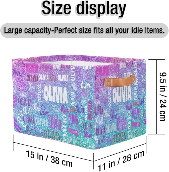 Custom Storage Basket for Rooms, Light Blue Purple Glitters Bling | Organizing Boys Girls Pets Toys Closet Shelf Clothes Books