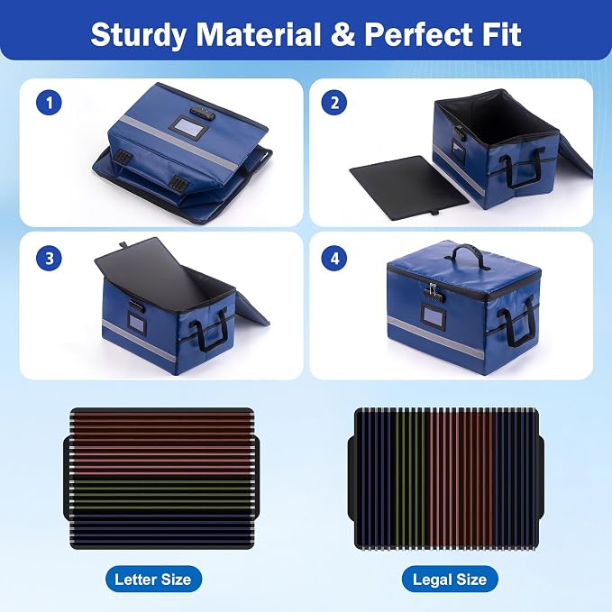 EXLIFBAG File Organizer, Fireproof File Box with Lids, Important Document Organizer Box with Lock, Portable File Folder Organizer with Handle