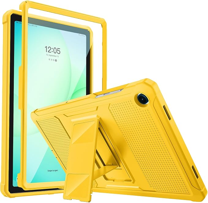 MoKo Shockproof Case Fit Samsung Galaxy Tab A11+ Plus/ A9+ 11 Inch | Full Body Rugged Stand Back Cover with Built-in Screen Protector for Galaxy Tab A11+/ A9+ Tablet, Yellow