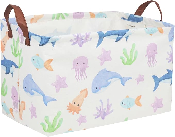 Essme Rectangular Basket, Storage Basket with Handles for Room Decor,Ocean Storage Bin（Ocean）