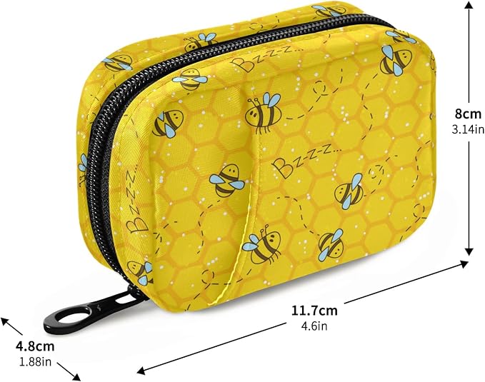 Pill Case 7 Day Pill Organizer Bees Honeycombs Travel Pill Case Portable Weekly Pill Box Bag Container Vitamin Supplement Holder with Zipper for Family Business