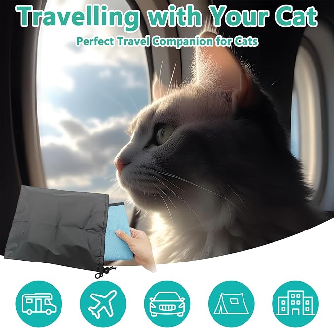 BNOSDM Travel Litter Box for Cats Foldable Litter Boxes Kit Portable Litterbox with Scoop Bowl Waterproof & Non-Stick for Hotels, Outings, Temporary Stays, Car, Plane (Blue)