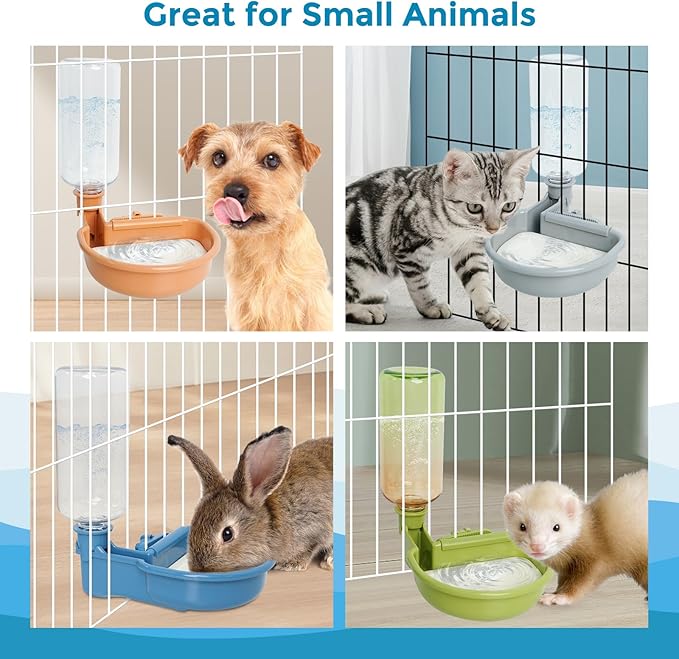 VANNON 16oz Pet Water Bottle, Gravity Dog Water Bowl Dispenser for Cage, Anti-Overflow Water Dispenser for Small Dogs, Cats, Rabbits and Other Small Animals, BPA Free, Grey