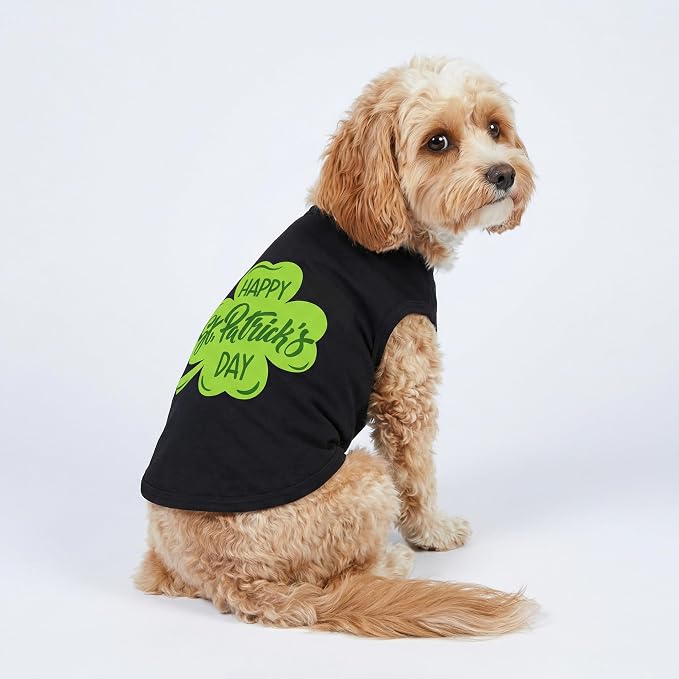 Fitwarm Happy St Patricks Day Pet Clothes, Summer Cat & Dog Outfit for Small Boys & Girls, Funny Tshirt, Lightweight Breathable Cotton, Black & Green, XL