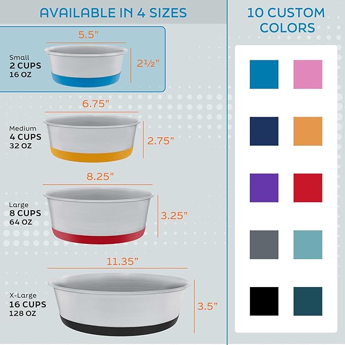 Master Pet Supply Stainless Steel Dog Bowls Set of 2 with Extra Thick Silicone Base - 2 Cup (16 oz) Emerald Sea, Non-Slip, Dishwasher Safe Metal Bowls, Pet Dog Food Bowl for Dogs, Cats, Anti Rust