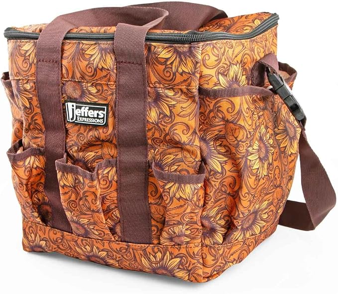 Jeffers Expression Deluxe Horse Grooming Bag – Large Zip Top Equestrian Tote w/Multiple Pockets, Handles & Adjustable Shoulder Strap, Padded Feet, Barn Essentials 11.5"x10.5"x8.5" - Bloomin Toolin