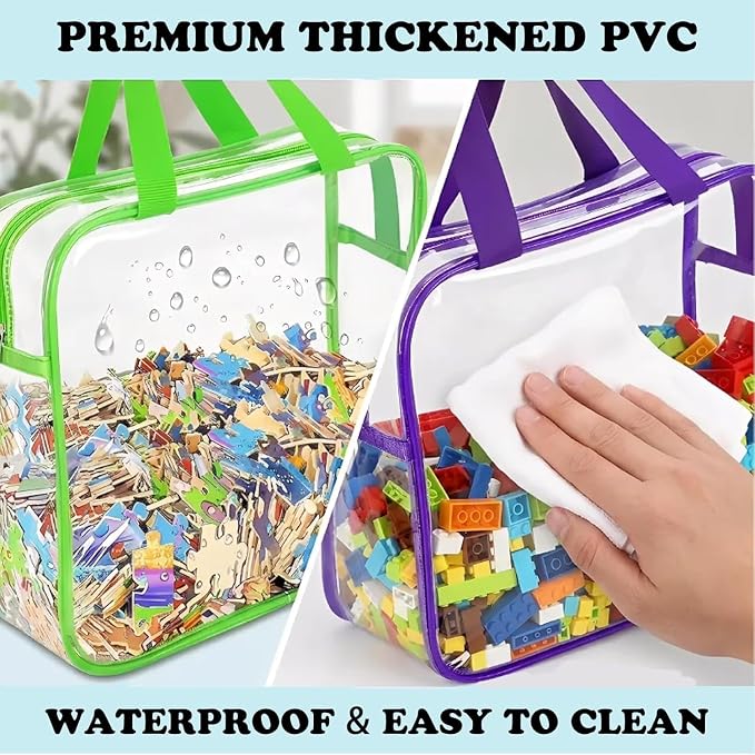 6 Pack Clear Toy Storage Bags with Zipper, Large Waterproof PVC Toy Organizer Bags for Kids, Reusable Puzzle Storage Pouches for Board Games, Books, Blocks and Classroom Supplies