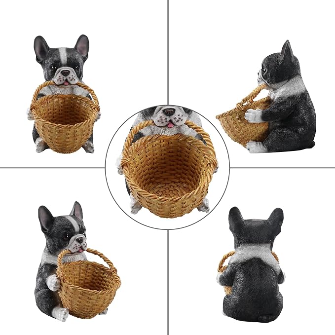 Black and White French Bulldog Key Bowl for Entryway Table, Funny Dog Candy Dish for Office Desk, Decorative Woven Basket & Unique Catchall Bowl for Keys, Small Baskets for Organizing