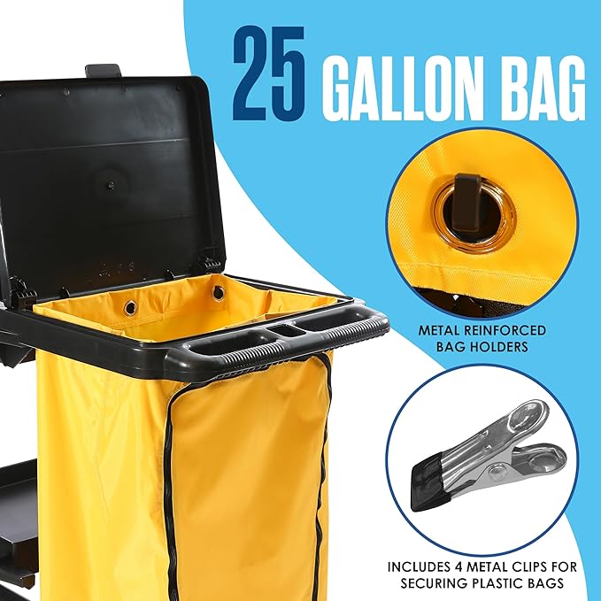 Cleaning Cart, Janitorial Cart, Cleaning Caddy with Wheels, Janitor, 440 Lb | Houseables for Housekeeping, Custodian, House Keeping, Maintenance, Rolling Supply Organizer, Custodial, Maid, Commercial