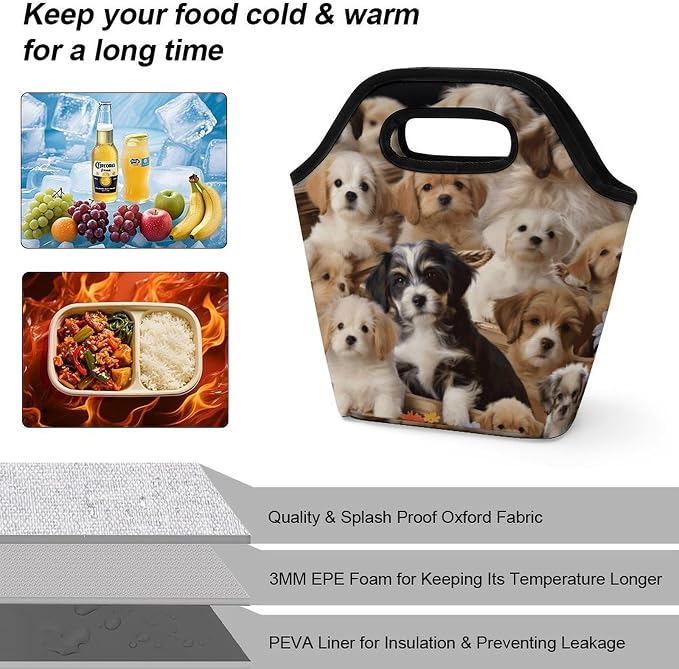 Cute Pet Dogs Lunch Bag Cooler Bag Tote Bags | Reusable Portable Lunch Box for Women/Men Lightweight Soft Cooler Bags Organizer for Adults Work Travel Outdoor