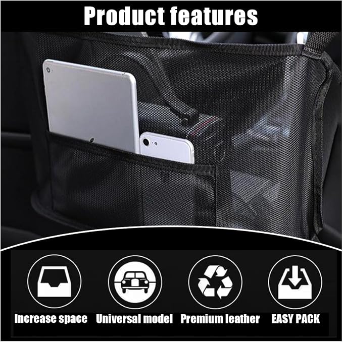 GLSOWEE Handbag Holder for Auto, Net Pocket Purse Holder Between Front Seats Car Storage Organizer, Universal Accessory for Women and Men, Pet/Kids Car Barrier (Black)