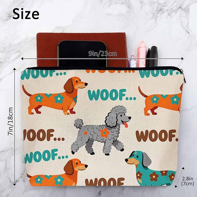 Woman Makeup Bag Dog, Funny Puppy Woof Dogs Makeup Bags Travel Cosmetic Bags Toiletry Makeup Organizer Pencil Pouch Make Up Cosmetic Bag For Owners Lady Birthday Gifts, Orange Blue