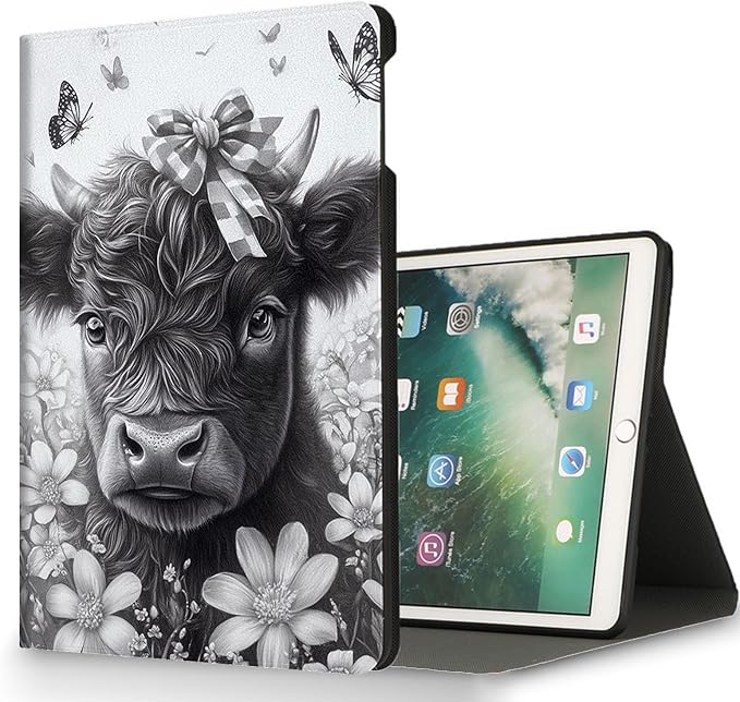 for Microsoft Surface Pro X/Pro X Plus-13 2019/2020/2021/2024 Tablet Case,Auto Wake/Sleep,Adjustable Stand Protective Cover - Cute Cartoon Cow