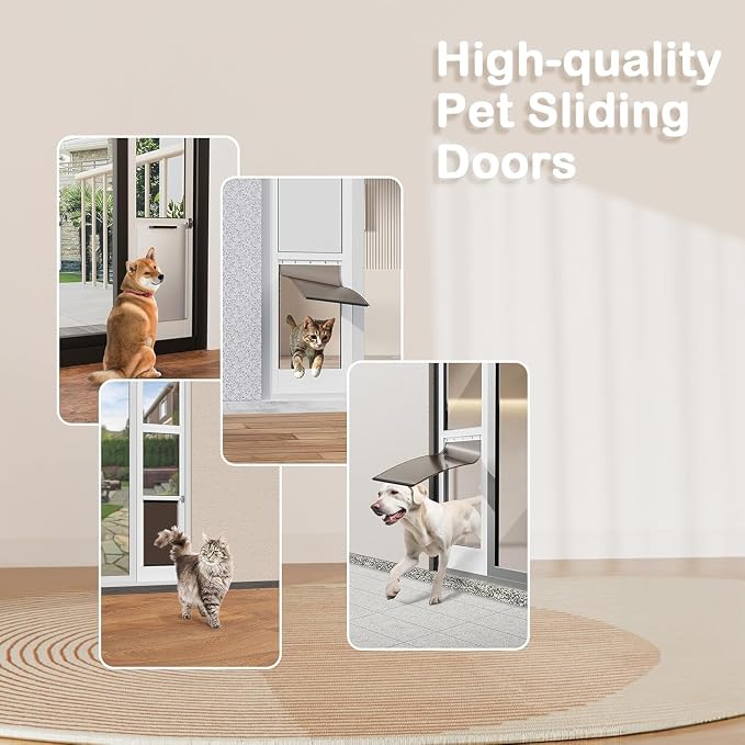 Doggy Door for Sliding Glass Door, Adjustable Height 75 3/5" to 80" Sliding Door Doggie Door Insert with Screen Design, Suitable for X-Large Dogs Up to 200 lbs, New