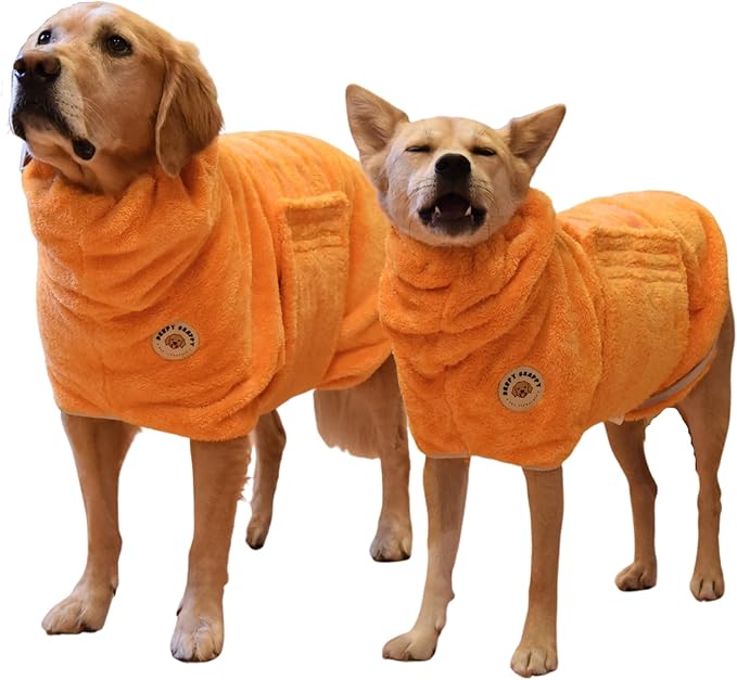 DERPYCHAPPY Premium Dog Towel Robe & Dog Bathrobe for Drying Dogs Made in Korea | Super Absorbent Quick & Adjustable Microfiber Bath Towel for Cats & Puppy Robes After Bath | Soft Warm Drying Coat