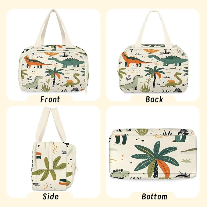 Cute Dinosaur Travel Toiletry Bag with Handle | Wet & Dry Separation, Full-Size Bottle Friendly, Leak-Proof, Waterproof, Easy to Clean, for Travel, Gym, Home