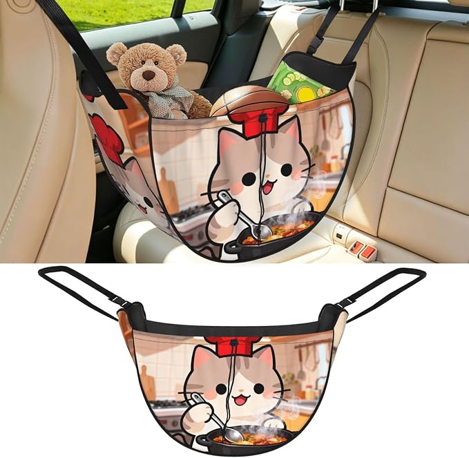 Cat Chef Cooking Car Seat Organizer-Backseat Storage Bag for Travel | Waterproof Durable. Holds Snacks Gear Essentials. Fits Most Cars.