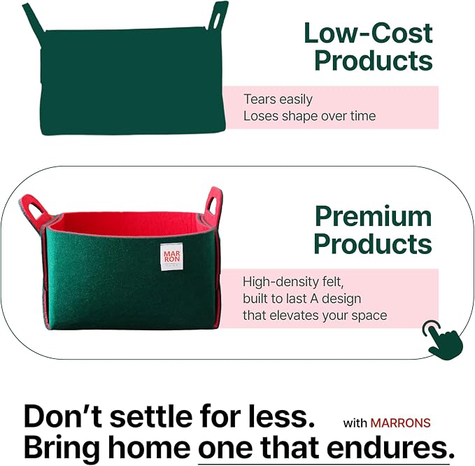 Collapsible Felt DEEPGREENRED Storage Bin Small 7.1"x5.1"x5.1" – Foldable Basket with Handles for Closet, Storage, Laundry Room Organization, Decorative Storage Baskets for Shelves