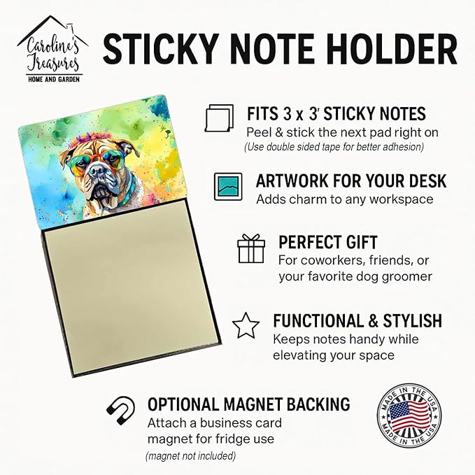 Caroline's Treasures Bullmastiff Hippie Dawg Sticky Note Holder Refillable Dispenser Self-Sticky Note Pads, Memo Pads Blank Desk Accessories