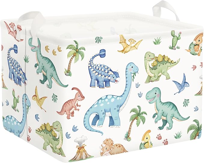 Clastyle Boho Dinosaur Laundry Basket Palm Tree Kids Clothes Book Storage Basket Gift Toy Box for Bedroom Decor,Pterosaur,40x30x30 cm | Large Storage Basket for Toys Clothes Books, 25kg Load Capacity, Freestanding, Waterproof, Collapsible