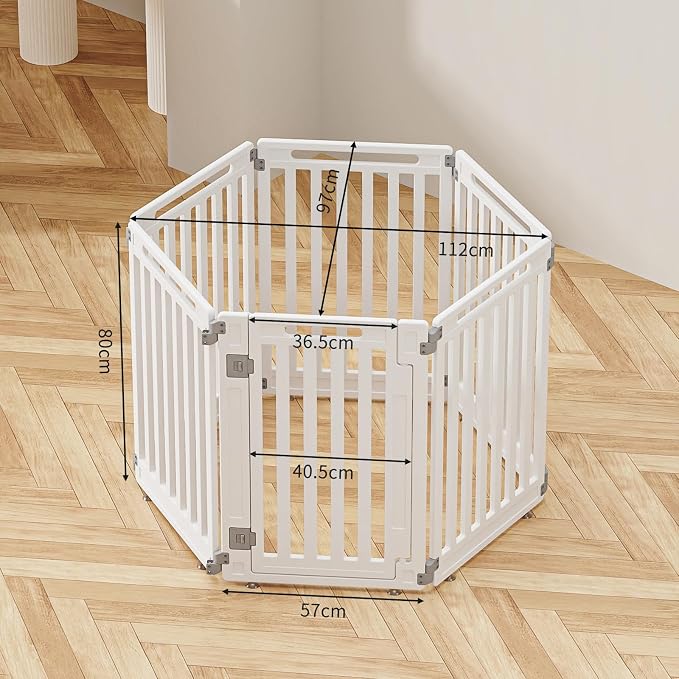 Pet Playpen Foldable Gate for Dogs Heavy Plastic Puppy Exercise Pen with Door Portable Indoor Outdoor Small Pets Fence Puppies Folding Cage 6 Panels Medium Animals House Supplies