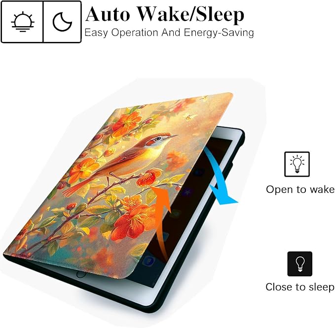 for Microsoft Surface Go 4/3/2/1-10.5" 2021 Tablet Case,Auto Wake/Sleep,Adjustable Stand Protective Cover - Bird and Flower Pattern