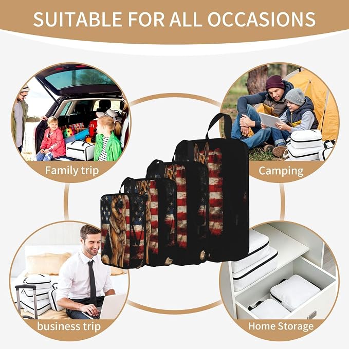 4 Set Compression Packing Cubes for Travel | Cool German Shepherd Flag Cube Storage Organizer For Carry On Expandable Space Saver Packing Bags Travel Essentials